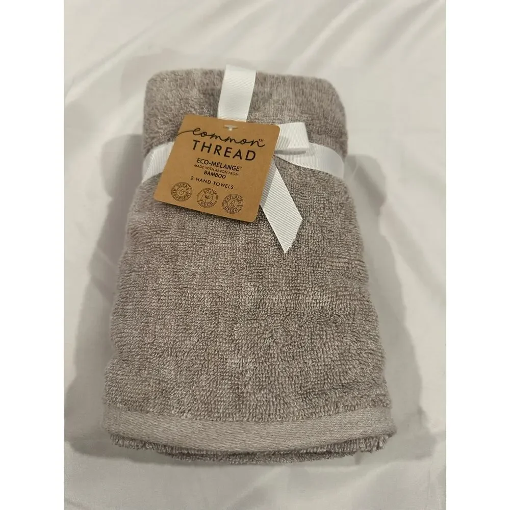 2 Hand Towels Common Thread eco-melange BAMBOO Made cotton blend With Rayon